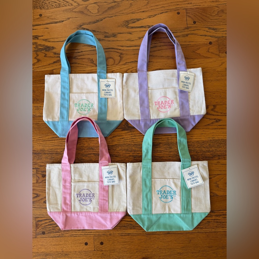 4 of Trader Joe's Mini Pastel Canvas Tote - Mint